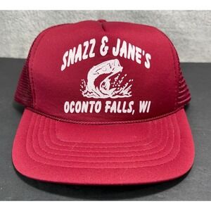KC Trucker Hat Mens OSFA Maroon Snazz & Jane's Oconto Falls WI Fishing Mesh Cap